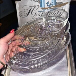 Clear Glass Snack Tray and Cup Set